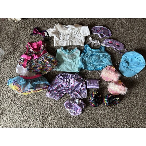 16 Piece Build A Bear Girls Summer & PJs Clothing Lot Pink Blue Purple - Picture 1 of 8